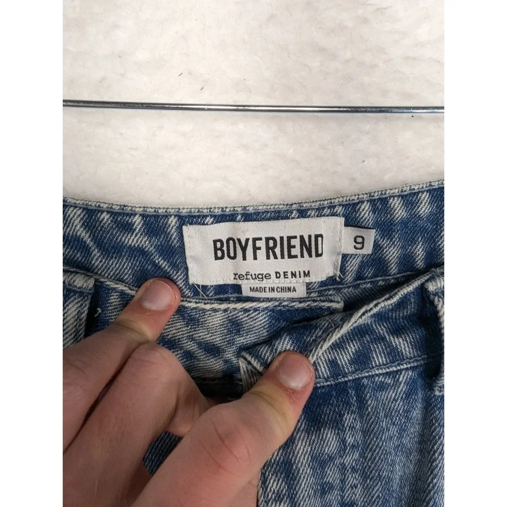 Women's Refuge‎ Denim Boyfriend Mid Rise Distressed Jean Marled Blue 9